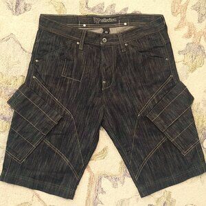 Vintage South Pole Premium Jean Cargo Shorts Mens 36 Black Utility Baggy Jorts